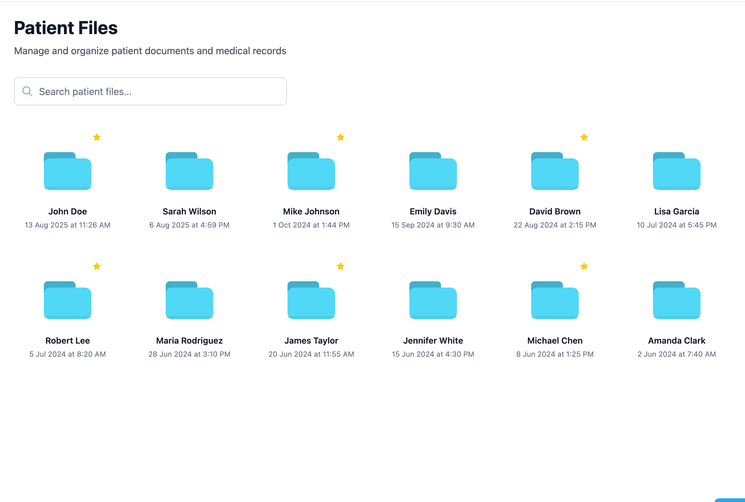 Patient records and files in a Clino Health app