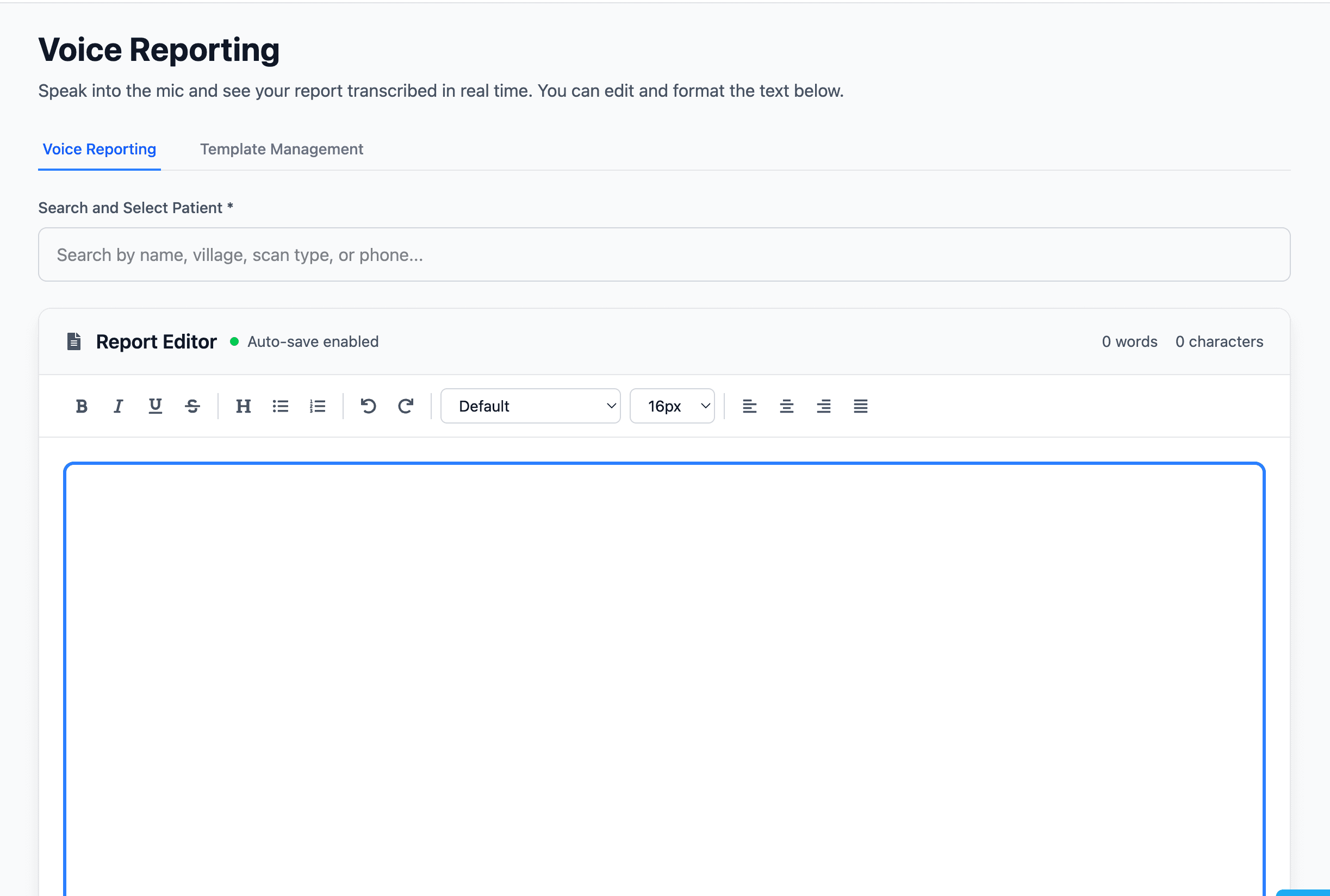 Voice reporting in a Clino Health app
